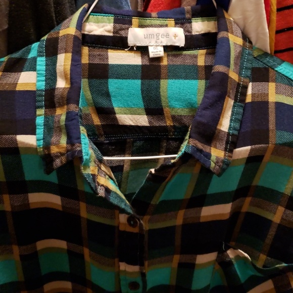 Navy/Turquoise Umgee Buffalo Plaid shirt - Picture 4 of 4